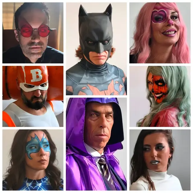 Collage de los ocho personajes de uniforme
