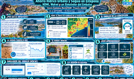 Las Misiones del Lince 10 Ahorro Hídrico Urbano y Sequía en Estepona: NDMI, Wokwi y un Simulador del Embalse