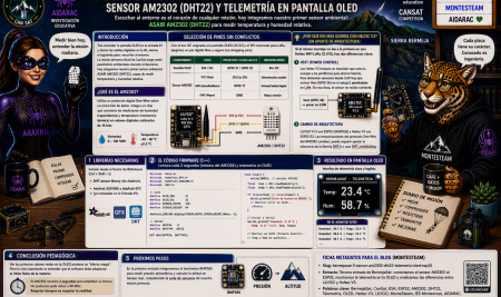 BermejaSat #3: Midiendo la atmósfera — Sensor AM2302 (DHT22) y telemetría en pantalla OLED