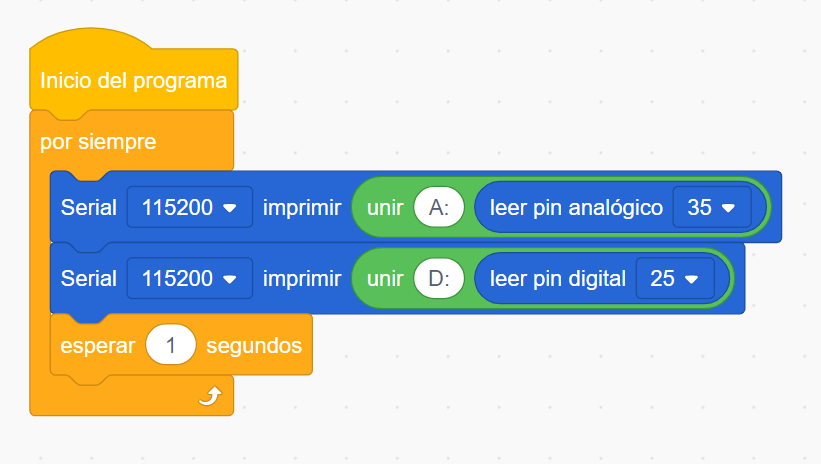 programa del sensor de alcohol con lectura analógica y digital en ACECode