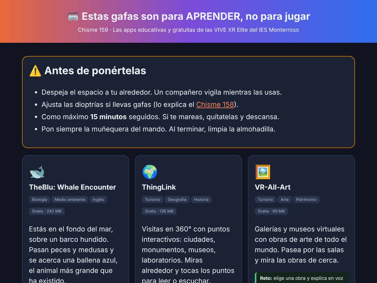 Gafas VR educativas: página de apps gratuitas para las VIVE XR Elite