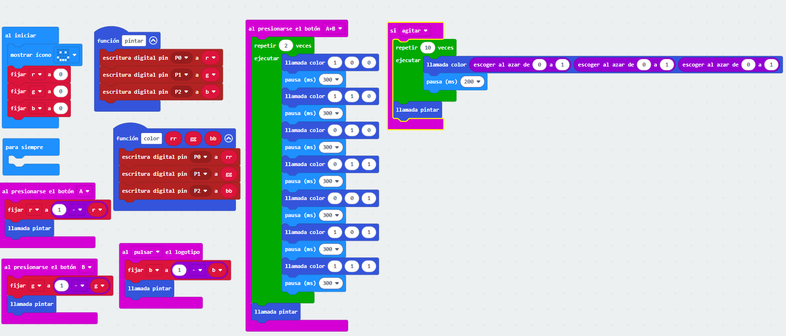 Mezcla de colores: bloques de MakeCode del LED RGB con micro:bit