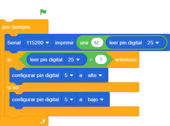 programa del sensor de movimiento PIR con LED en ACECode